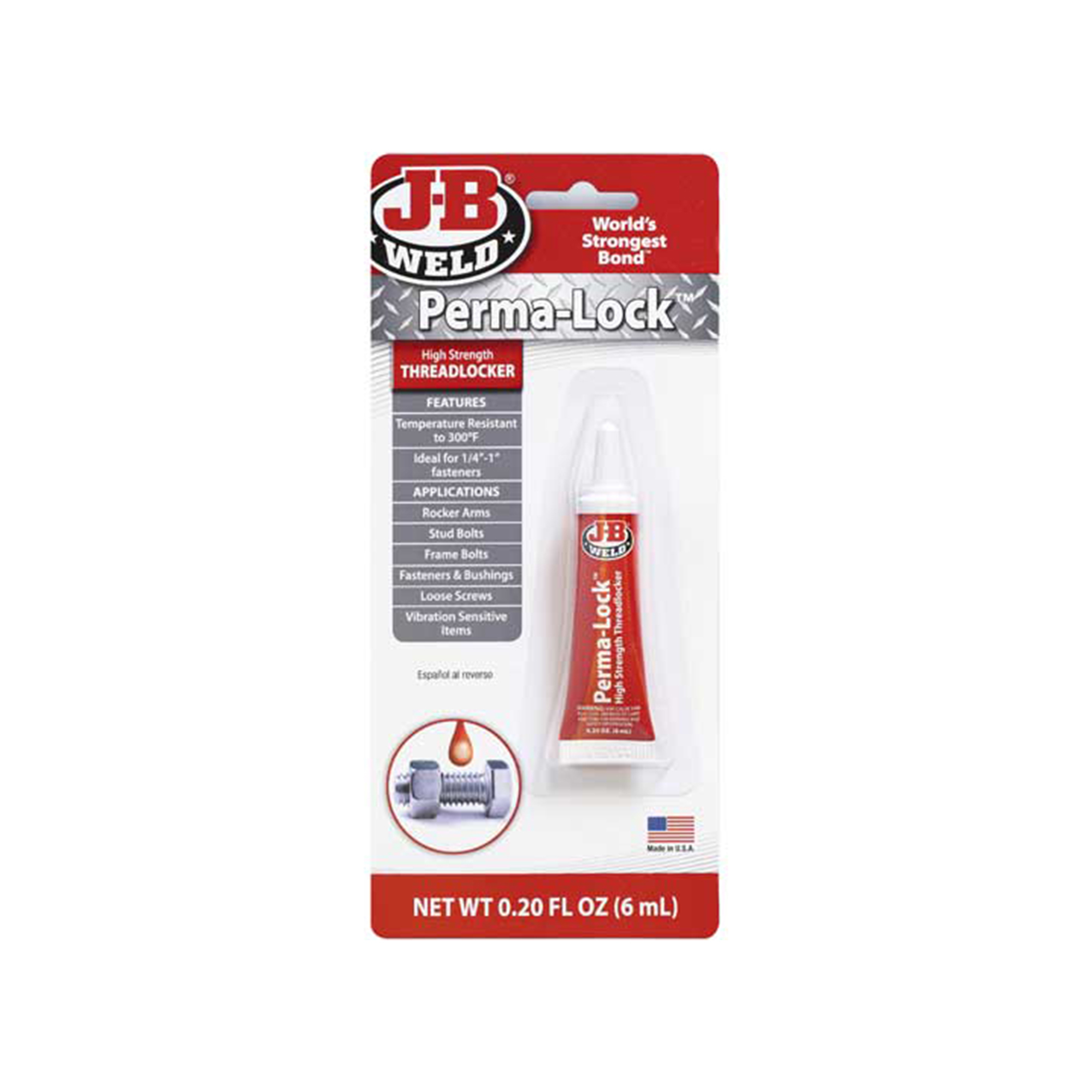 JB Weld Perma-Lock High Strength Threadlocker — 6ml, Red, Heavy-Duty, Tamper-Resistant, Model# JBW27106